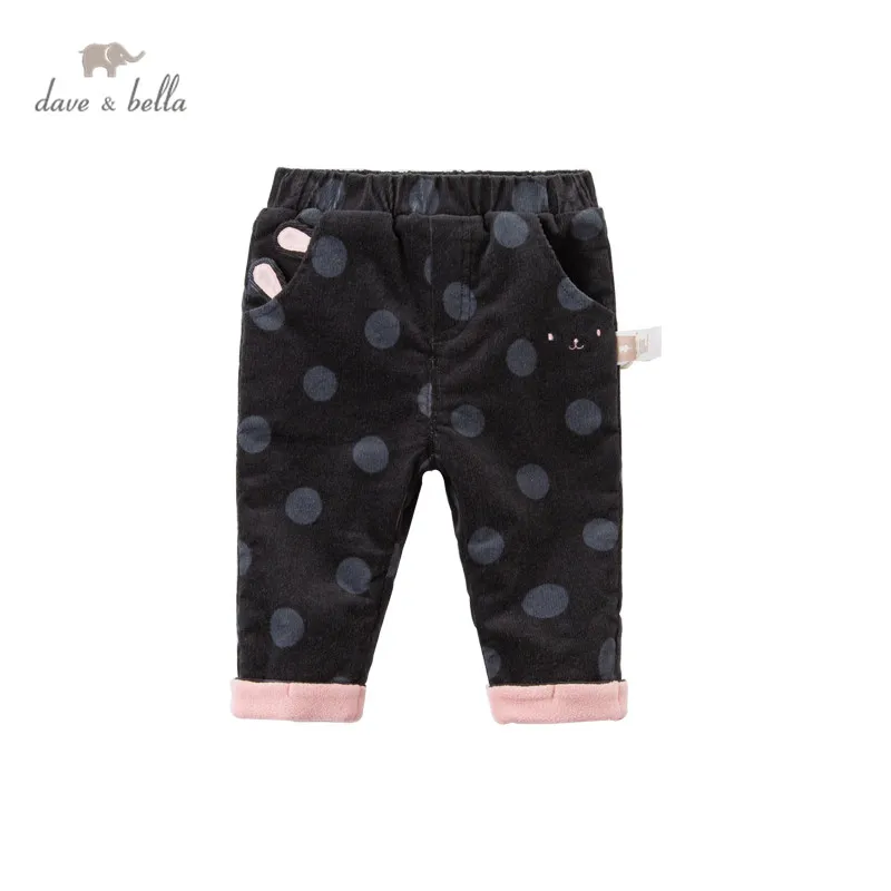 

DBJ16346 dave bella winter baby girls pants baby fashion dots pockets trousers children high quality trousers