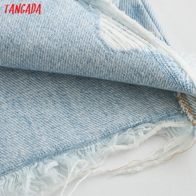 Tangada women blue denim Ripped skirts high waist summer female mini skirt ladies 3L71