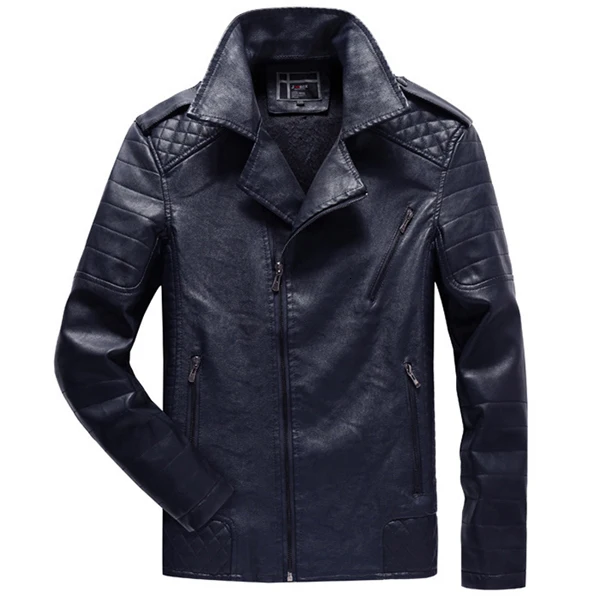 Navy Blue Зимняя мужская куртка, повседневные Мягкие Куртки из искусственной кожи, приталенная флисовая верхняя одежда, кожаные куртки Casaco Masculino 6xl, мужская одежда - Цвет: Navy Blue