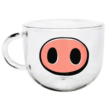 

540Ml Novelty Glass Cup Mugs Coffee Tea Milk Breakfast Mug Creative Gifts Pig Nose