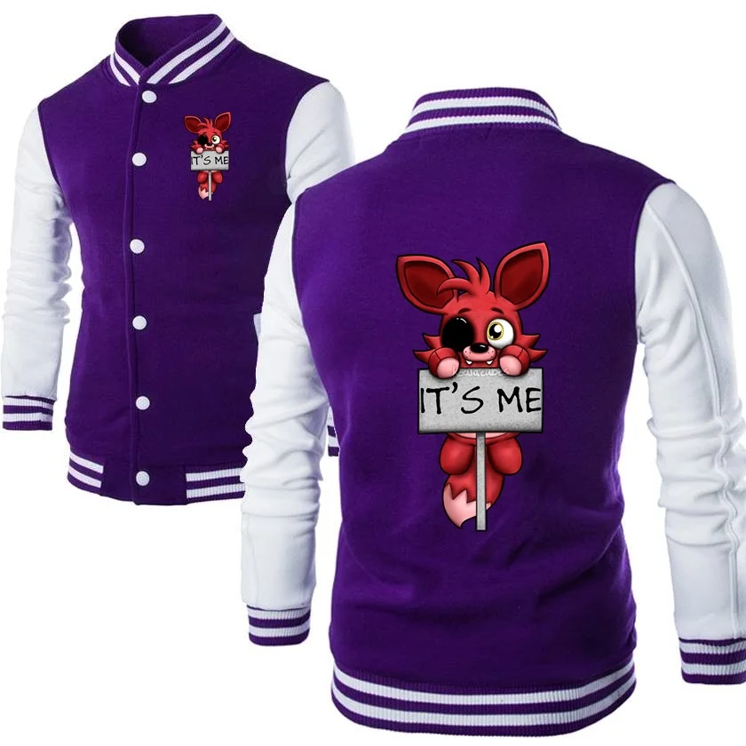 Casual Jackets Mens Baseball Outerwear College Varsity Coats Harajuku Comic Sweatshirts It's Me Kawaii FNAF Plush Foxy Sportwear