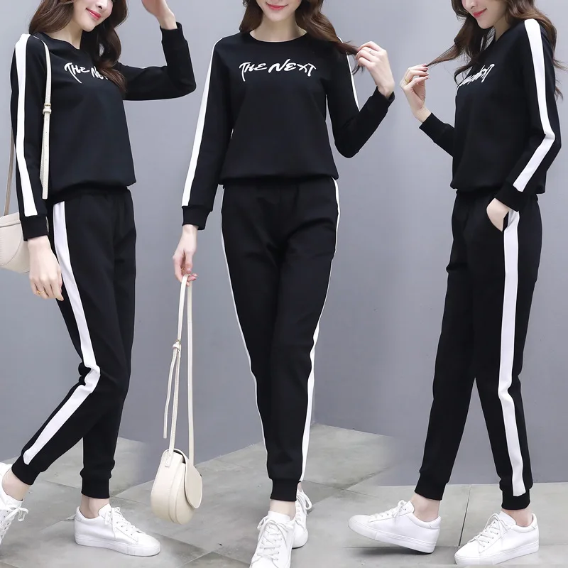 

Photo Shoot Casual Sports WOMEN'S Suit 2019 Early Spring New Style Fashion Embroidered Loose-Fit round Neck Sweater Two-Piece Wo