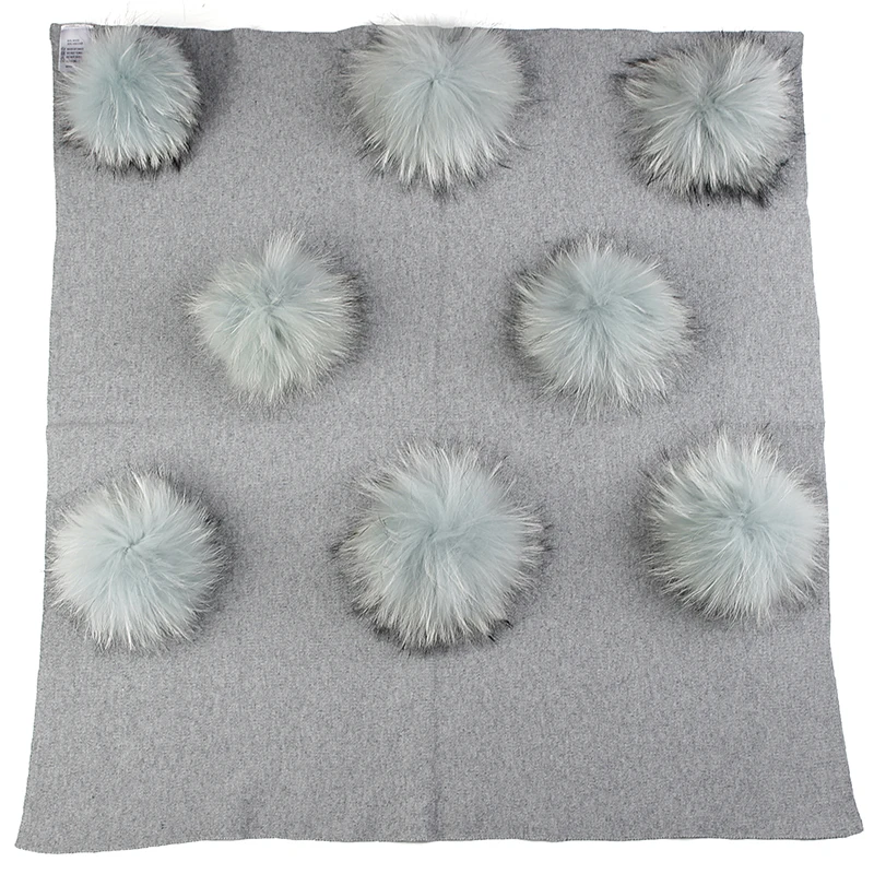 lt gray light blue Теплое шерстяное Пеленальное Одеяло для новорожденных и детей постарше, однотонное спальное одеяло для путешествий с помпоном из натурального меха, постельные пеленки - Цвет: lt gray light blue