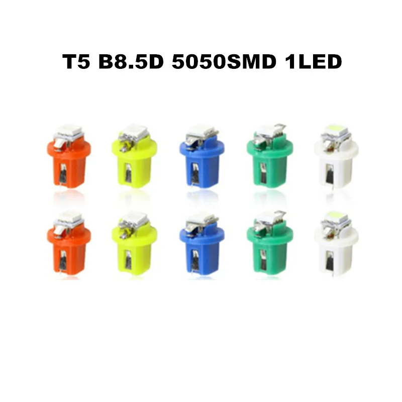 10pcs 12V T5 B8.5D 5050SMD 1LED Car Instrument Light White Red Green Blue Pink Dashboard Indicator Led Bulb | Автомобили и