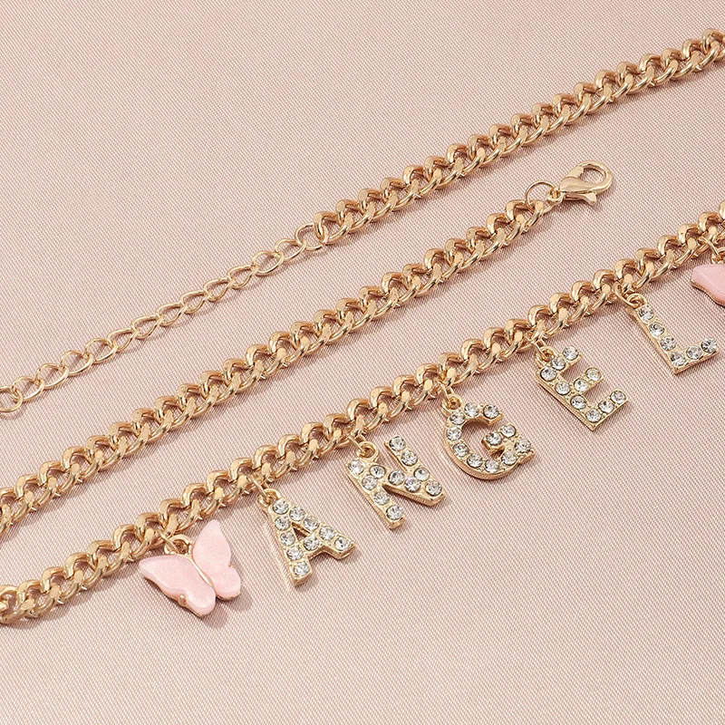 MiFaViPa Korean Cute Butterfly Choker Necklace for Women BABY HONEY ANGEL Crystal Letter Collar Necklace Trendy Choker Necklaces (8)