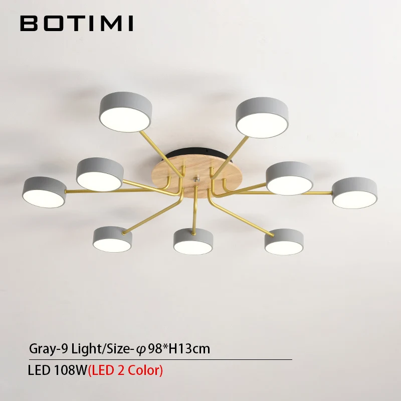 Gray 9 Light BOTIMI современные светодиодные потолочные лампы для гостиной, креативный потолочный светильник, скандинавский Деревянный светильник для спальни - Цвет корпуса: Gray 9 Light