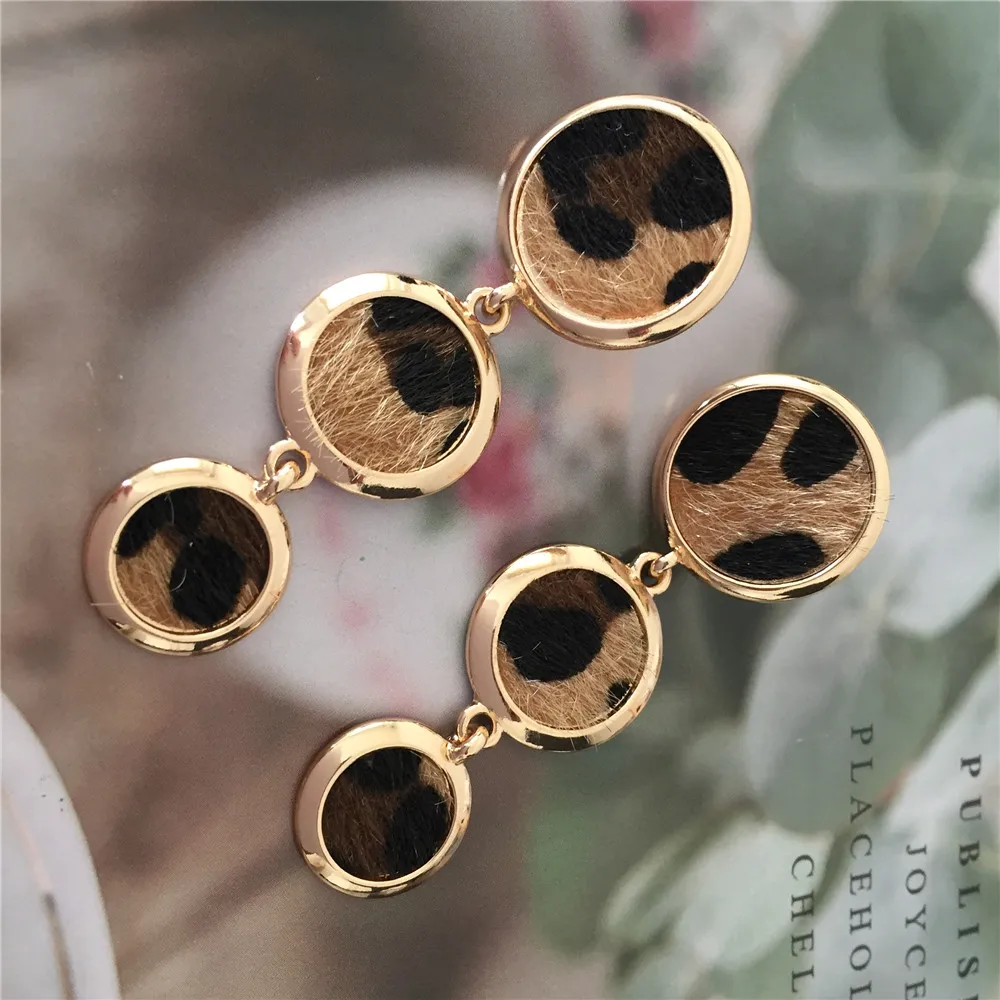 Drop Earrings Square Leopard Print Skin Print Linked Round Disk For Girl Women Fashion Jewelry drop earrings dangle earrings long earrings stacked round disc earrings