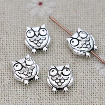 

JAKONGO Antique Silver Plated Owl Spacer Beads Vintage Loose Beads for Jewelry Making Bracelet DIY Handmade 11x9mm 15pcs