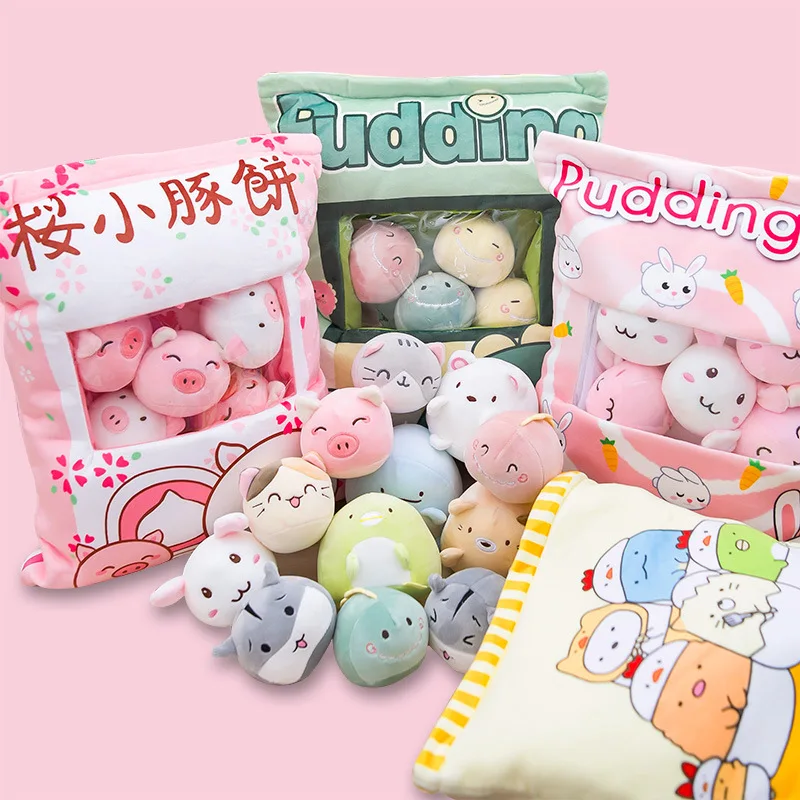 

A Bag Animals Toy Plush Mini Balls Flamingo Unicorn Dinosaur Rabbit Pig Stuffed Pudding Shaped Plushie Kids Boys Girls Xmas Gift