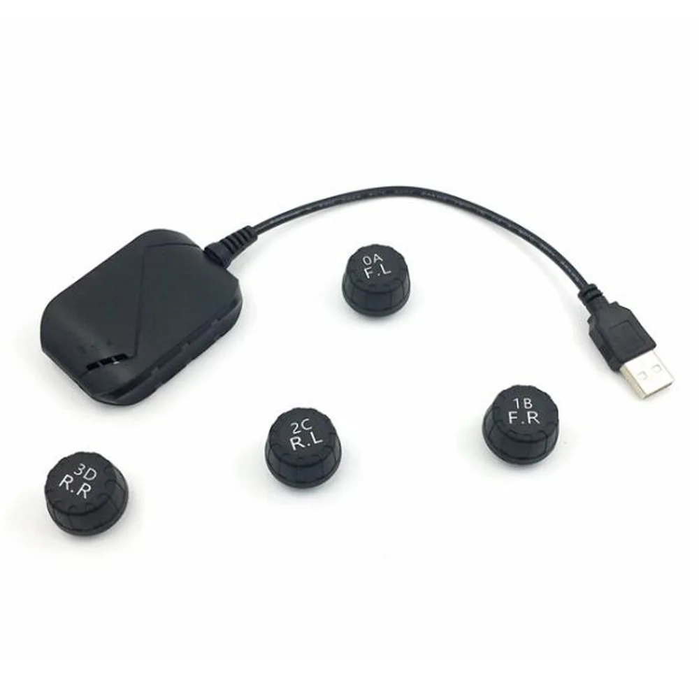 Sistema de Monitoreo de presión de neumáticos USB Android TPMS pantalla 4 sensores externos interno