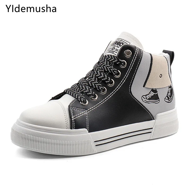 

Кроссовки женские из ПУ кожи, повседневная обувь на высокой подошве, с вулканизированной подошвой, студенческие кеды, весна-осень 2022