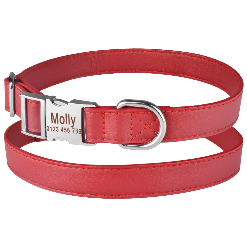 AiruiDog Personalized Dog Collar Soft Padded Leather Durable Name Engraved Boy Girl Dogs - Цвет: Red