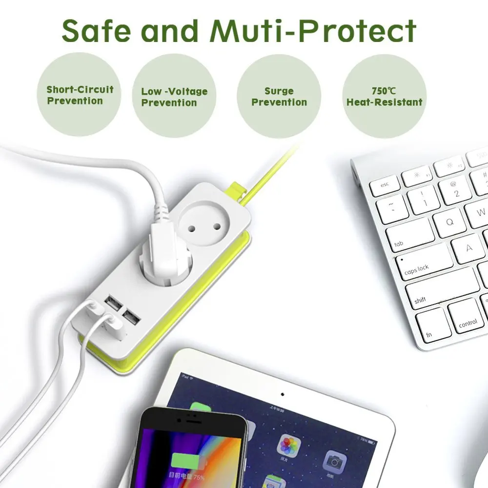 Дорожный удлинитель с европейской розеткой 1/2/3 розеток переменного тока 4 USB