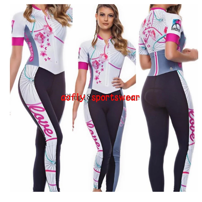 

2022Women's Long Triathlon Short Sleeve Cycling Skinsuit Maillot Ropa Ciclismo Dunas Bicycle Jersey Sets Jumpsuit Kits Thin Pad
