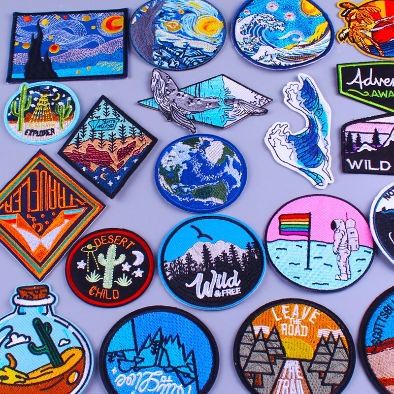 Adventure Mountain Explorer Patches On Clothes Van Gogh Embroidered For Clothing Iron Stripes DIY | Дом и сад