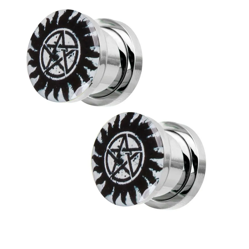 JUNLOWPY Stainless Steel Logo Ear Plugs Tunnels Screw Earring Stretchers Gauges Piercing Kit Cartilage Body Jewelry 5-16mm 2pcs