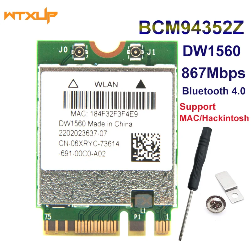 Беспроводная сетевая карта DW1560 BCM94352Z NGFF M2 WiFi WLAN Bluetooth BT 4 0 06XRYC 802.11ac 867 Мбит/с BCM94352