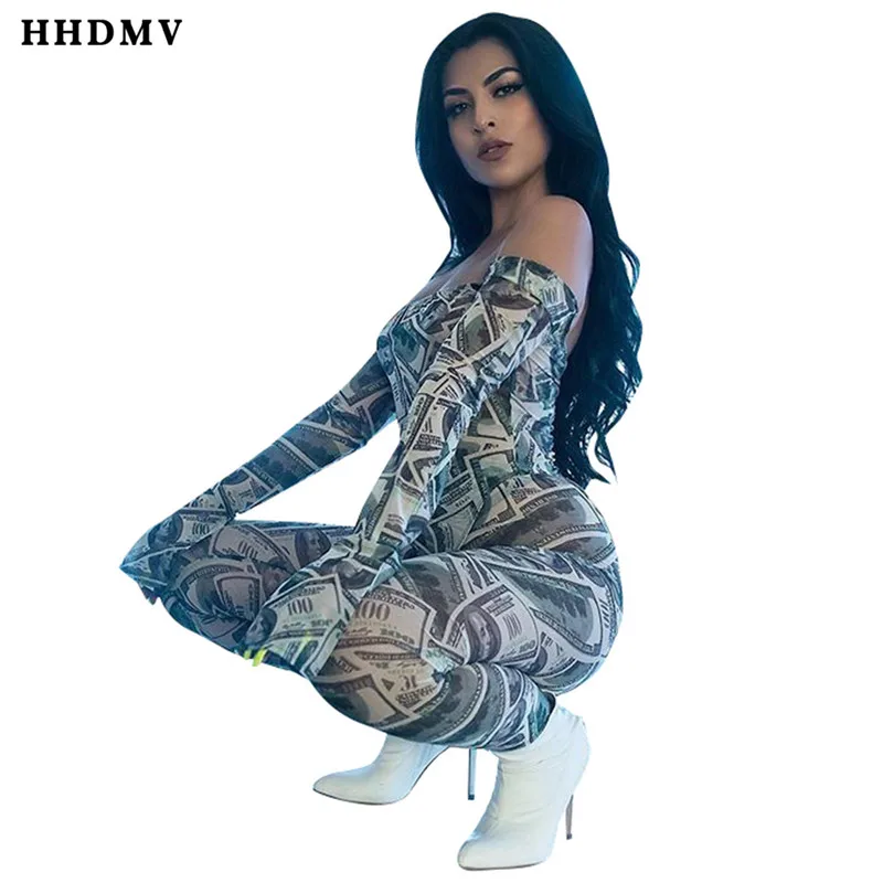 HHDMV SN4831 reduction of age sexy tribal peoples style jumpsuits long sleeve card shoulder printed jumpsuits long pants