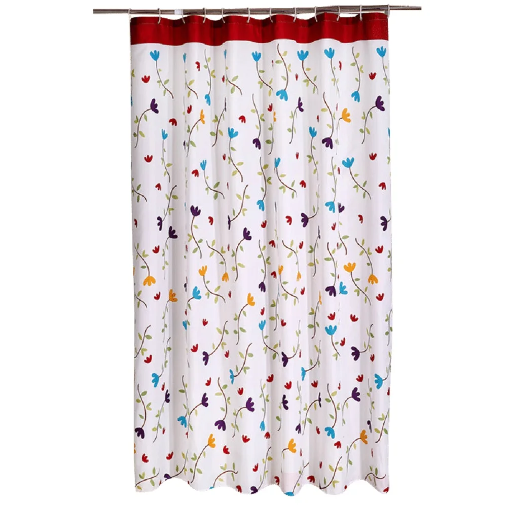 

Waterproof Thicken Fresh Flowers White and Red Bathroom Shower Curtain Polyester Mildew Proof Bath Tub Curtain with 12 pcs Hooks