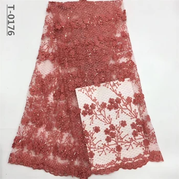 

African Lace Fabric 2019 stones High Quality pink 3D Lace Wine Color French Tulle Lace Fabrics With Beaded For African Parties