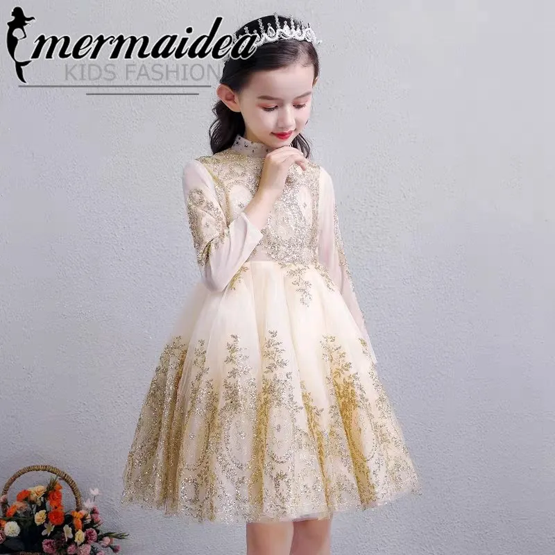 

Spring New Kids Teens Model Show Performance Princess Sequined Dress Children Girls Fashion Birthday Evening Party Dresses Gift