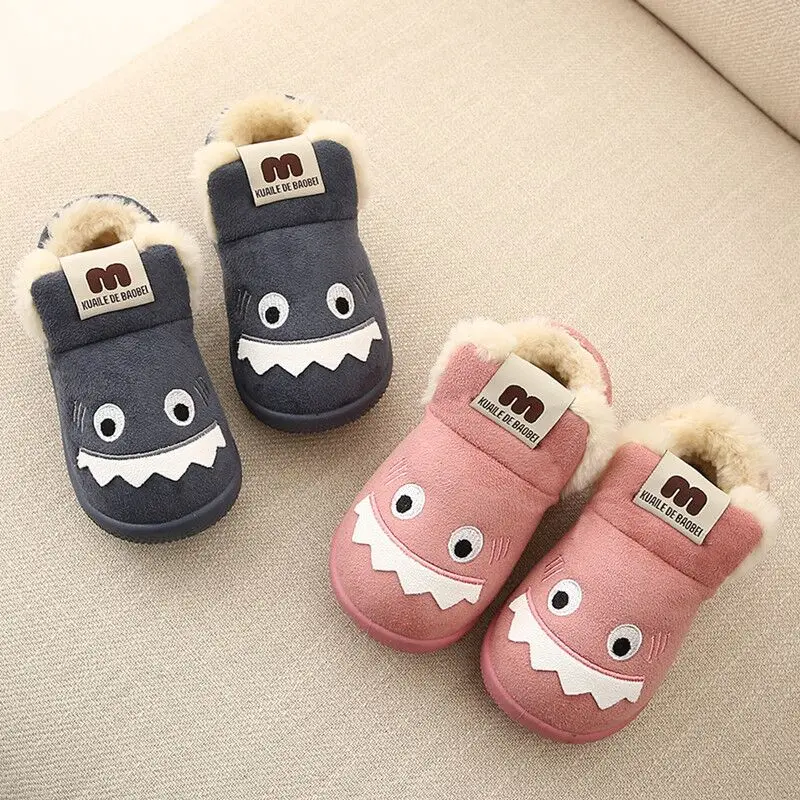 Winter Kids Home Boots Shoes Cartoon Children's Slippers Kids Girls Shoes Plus Velvet Anti-slip Boys Slippers Girls Snow Boots