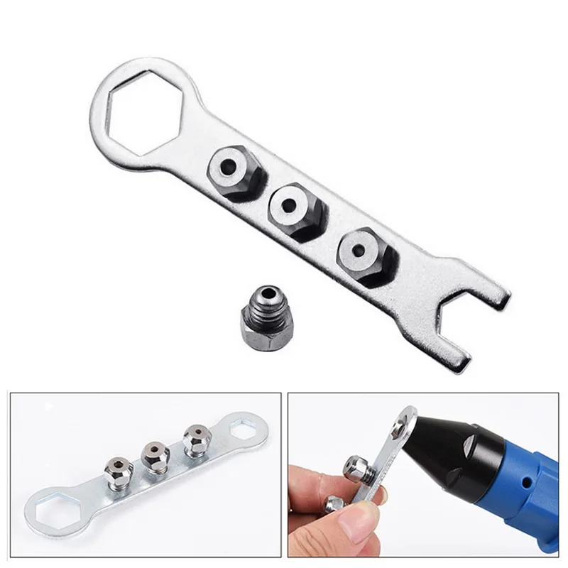 7Pcs/Set Electric Riveter Nut Gun Riveting Tool Cordless Riveting Drill Adaptor Insert Nut Tool with Wrench&Nuts 2.4- 4.8 mm