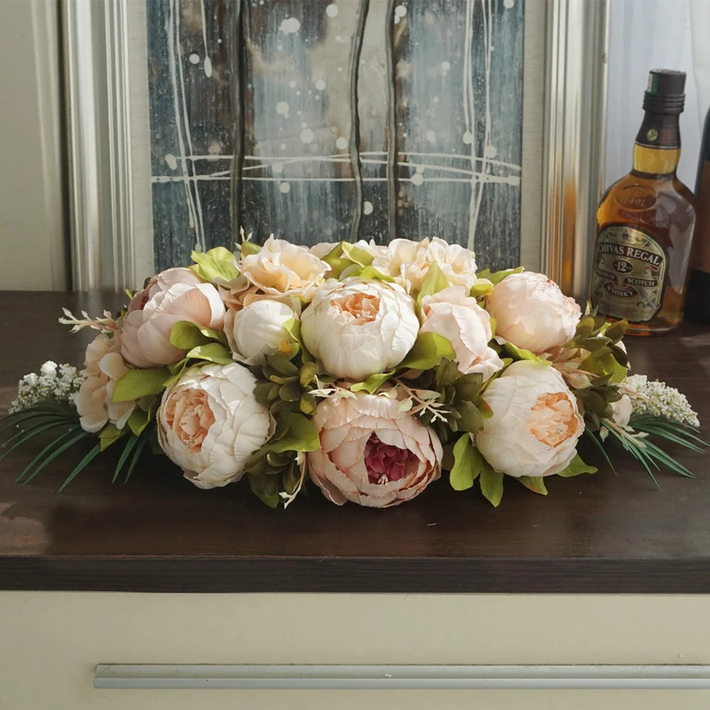 Искусственные цветы для свадьбы DIY Декор стол Пион цветок бегун искусственный ряд цветов Подиум букет вечерние украшения дома - Цвет: Шампанское
