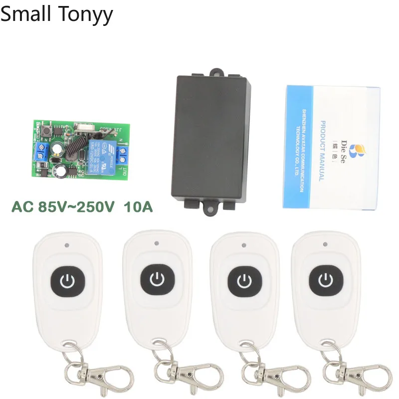 

433MHz Universal Remote Control AC 220V 10A 2200W 1CH rf Relay Receiver and Transmitter for LED Light and Electric door Control