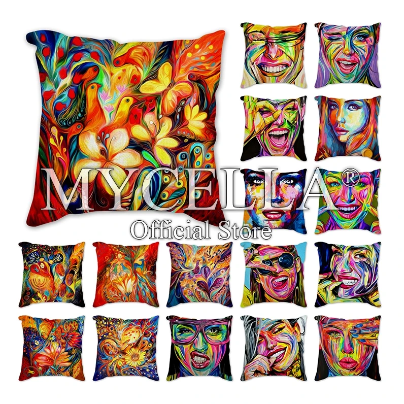 

Oil Painting Decorative Throw Pillow Case Cover Floral Woman Cushion Cover For Sofa Home Car Capa De Almofadas 45x45cm