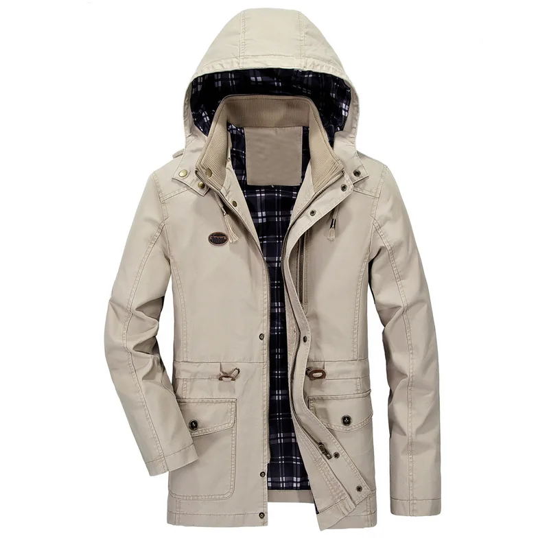 

2019 Autumn New Style Men Jacket Medium-length Hooded Casual Multi-pockets Large Size Coat