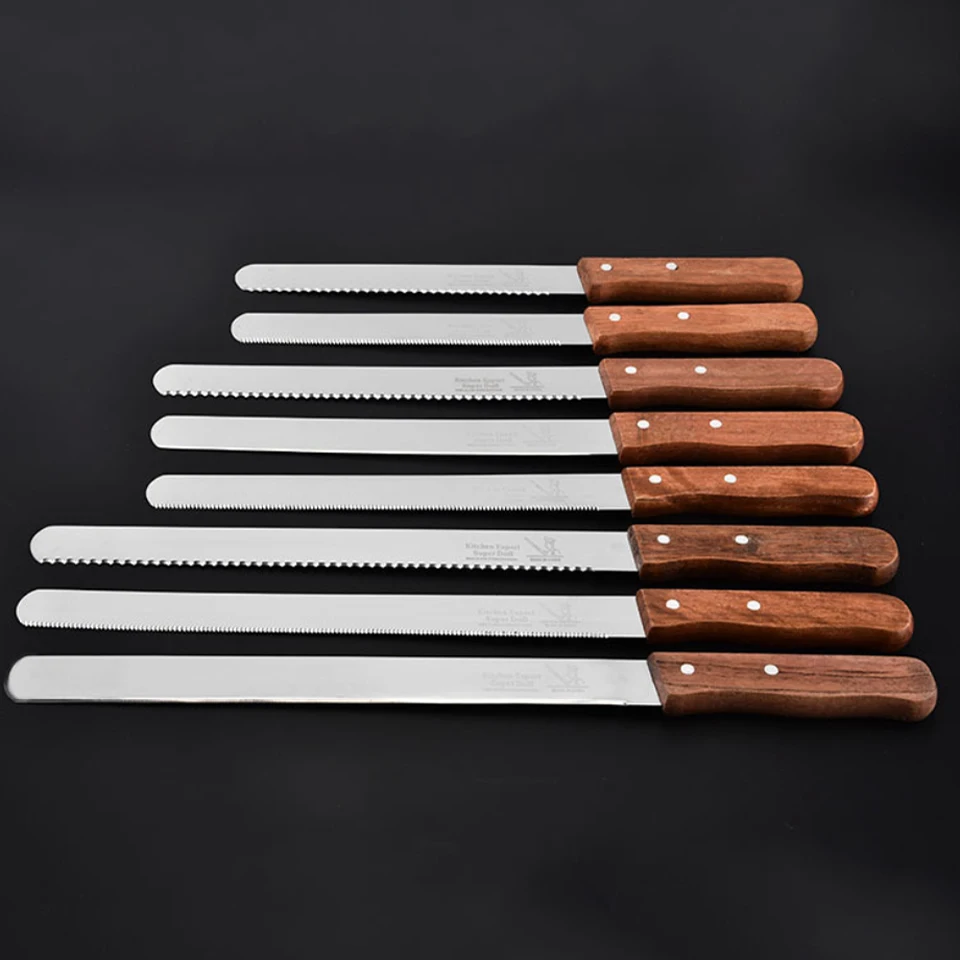 

bread knife spatula wooden handle stainless steel serrated cake creamtoast slicer baking tool