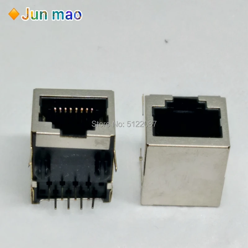 10Pcs Per Lot RJ45 Metal 8 Pin Female PCB Right Angle Board Jack Connector 8P8C Crystal Head Socket 18mm Network Interface 