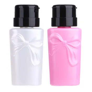

2pcs Empty Dispenser Bottle One Touch Pump Portable Cleaner Bows Pattern Polish Remover Nail Art With Flip Cap