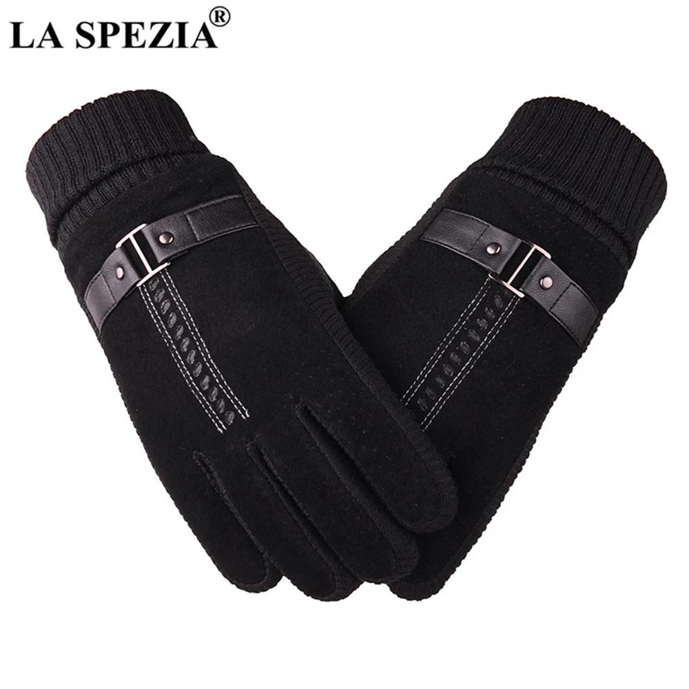 LA SPEZIA Мужские кожаные перчатки из свиной кожи зимние перчатки черные коричневые теплые толстые мужские перчатки для вождения Guantes
