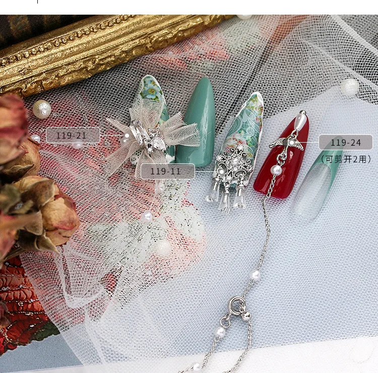 Серебряный 5 шт. Птица/Сердце/Любовь Купидон дизайн ногтей циркон Длинная цепочка Кулон Ювелирные изделия ногтей циркон алмаз ногтей циркон украшения