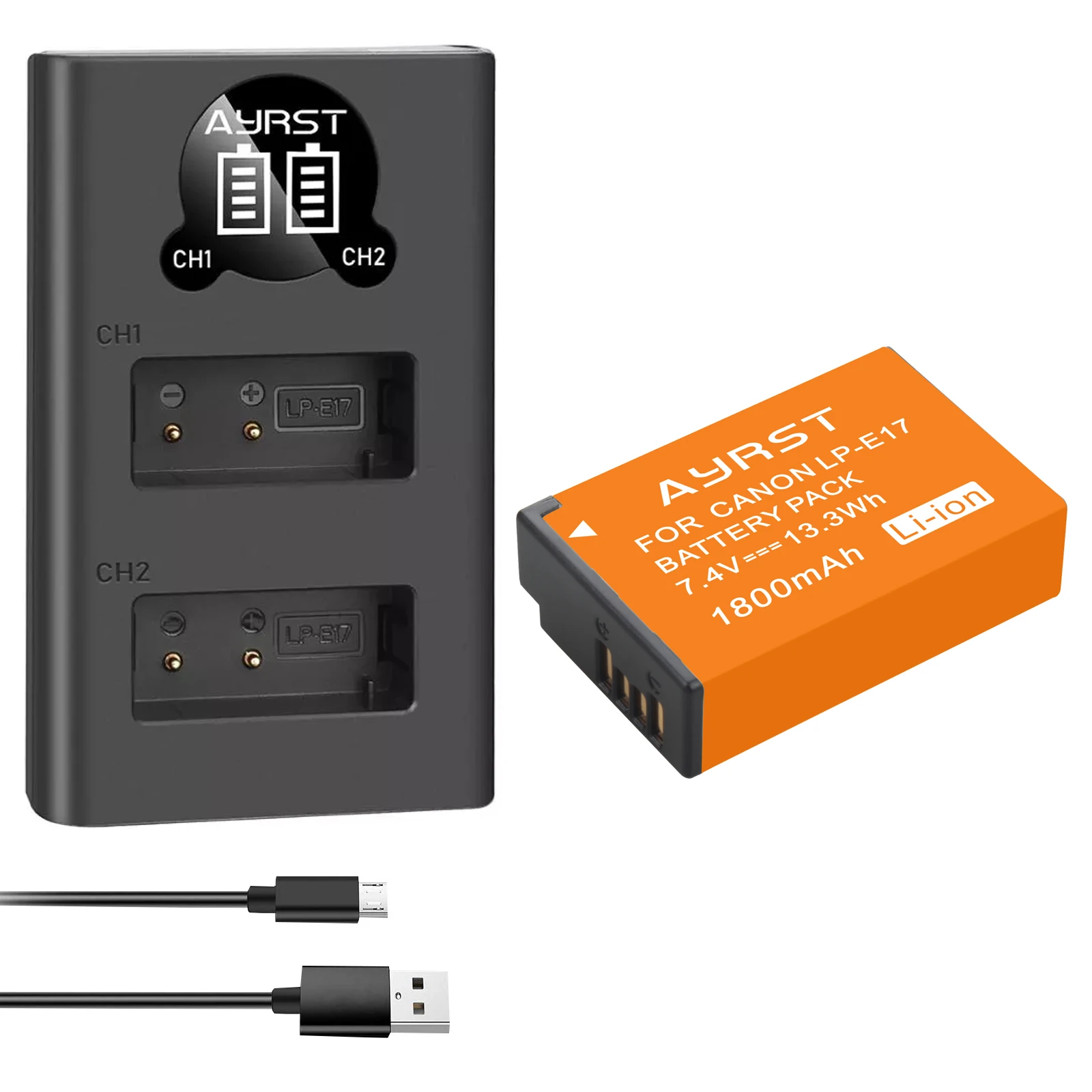 High-Capacity 1800mAh Rechargeable Battery with Dual-Slot Charger