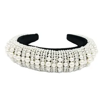 

Baroque Jewelry Rhinestone Faux Pearl Headband Women Thick Padded Wide Hair Hoop X7YC