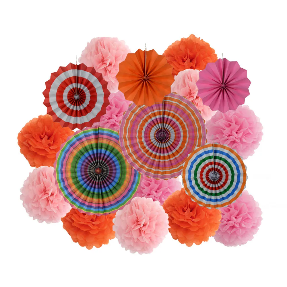 Rainbow Set Вечерние украшения для мальчиков и девочек, 18 шт., розовый набор, разные размеры, бумажные поделки для детей, декор для дня рождения, подвесные бумажные веерные украшения с помпонами - Цвет: Rainbow Set