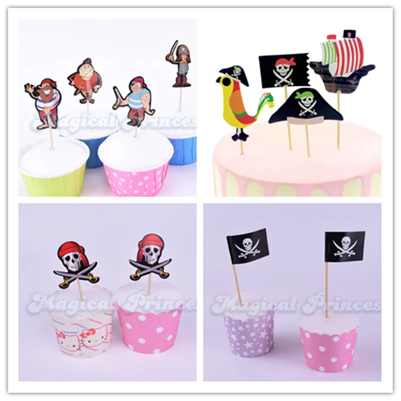 24pcs Pirate Flags for Cake Topper Skull Decoration Birthday Party Supplies | Дом и сад