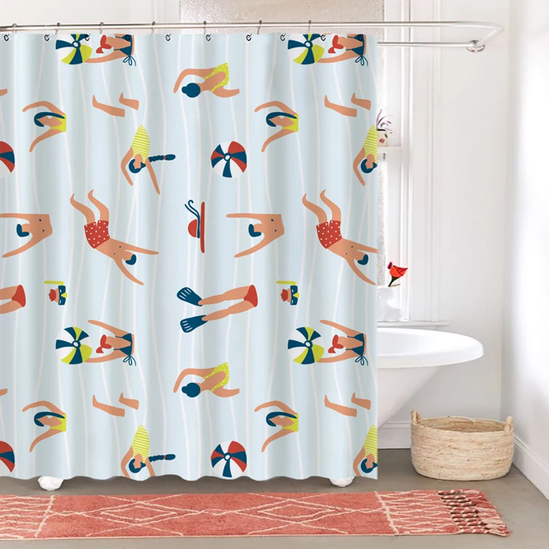 Weisin Raindrop Print Shower Curtain Cartoon Pattern Washable Hanging Curtain Portable Easy Install Bathroom Kitchen Hanging Accessories,Shower 