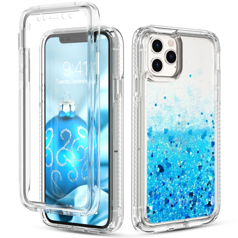 Грандиозный Блестящий блестящий чехол для телефона с сердечком для iphone 11 Pro Max, чехол с жидким зыбучим песком, твердый противоударный поглощающий чехол - Цвет: Синий