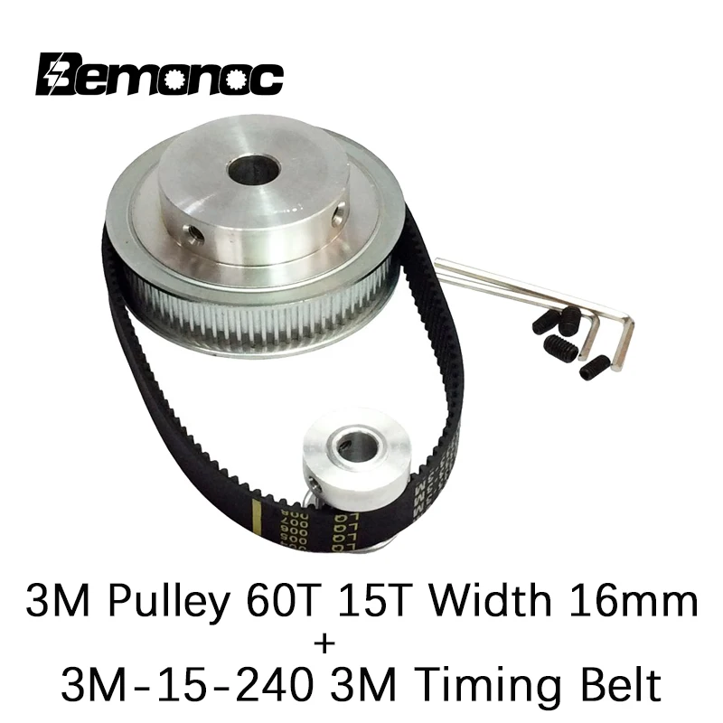 BEMONOC HTD 3M 60T 15T Ширина 16 мм + 3 М ремня 15 длина 240 набор зубчатых шкивов комплект