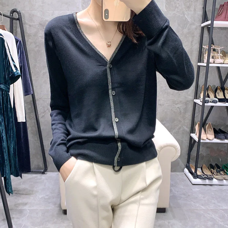 Y Early Autumn New Style Wool Knitted Cardigan Women Thin Korean-style Loose Base Sweater Coat Short Outdoor Tops Fashion |