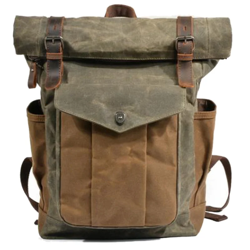 Green Color Luxury Vintage Backpacks for Men Women Oil Wax Travel Backpack Large Waterproof Daypacks Retro Backpack - Цвет: Green Color