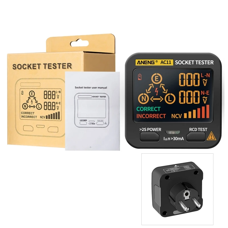 

EU Plug AC11 Socket Checker RCD Zero Live Line Phase Finder NCV Leakage Detector