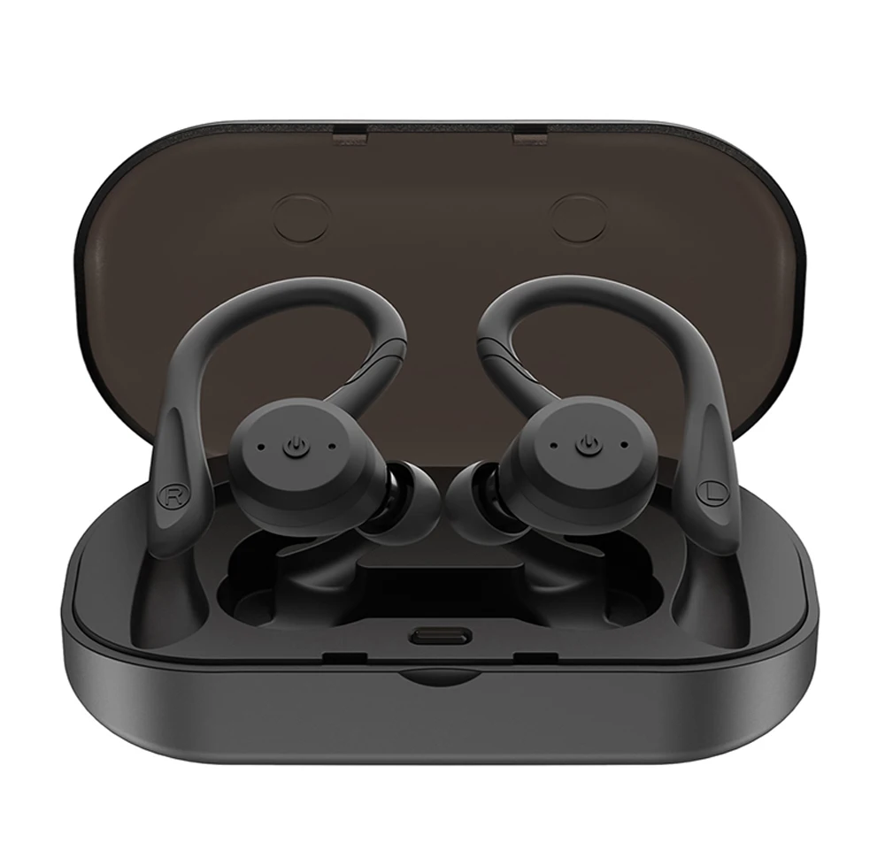 black Bluetooth наушники Беспроводная игровая гарнитура с шумоподавлением Спортивная IPX7 Водонепроницаемая HD стерео звук Заушное крепление наушников для iphone - Цвет: black