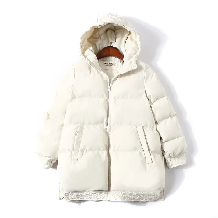 

2018 Winter New Style Simple Loose-Fit down Cotton Warm Mid-length Hooded Cotton-padded Clothes Blouses Three-color