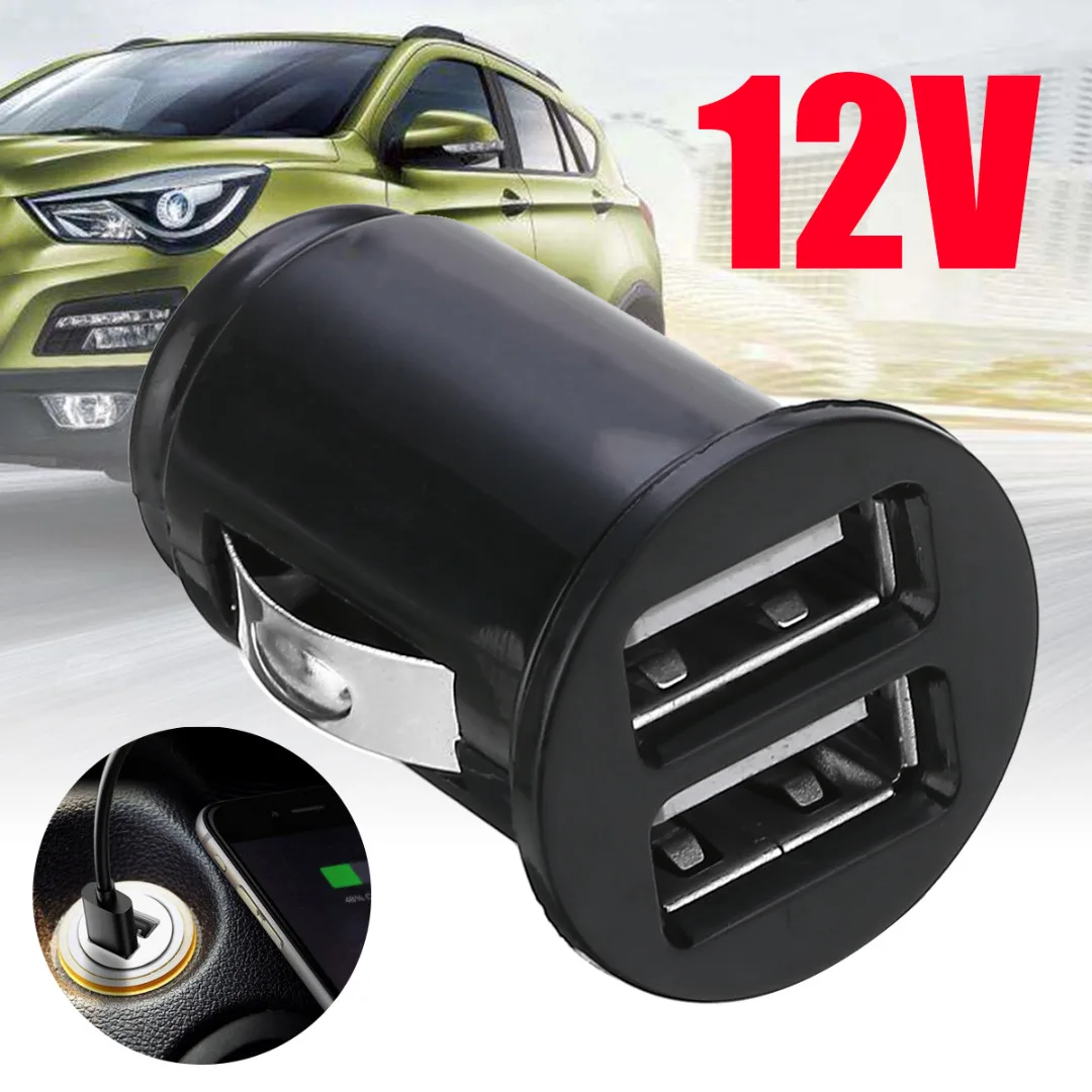 Car Truck Dual 2 Port USB Mini Charger Adapter for i-Phone 7 Plus 6 5S 4s for Huawei Android Phone Black White 12V Power