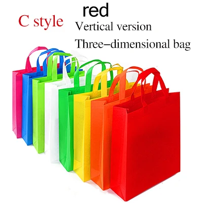 Non-woven Fabric Garment Ad Hand Tote Custom Print Packing Bag Propaganda Eco School Blank Cosmetic Clothing Store Shoe Box Gift - Цвет: C style    red